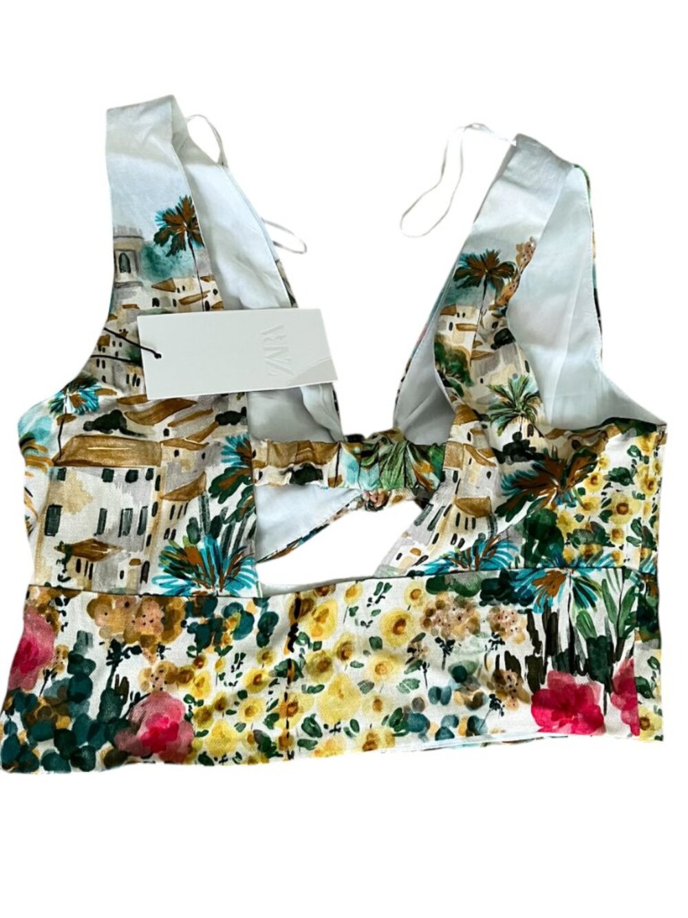 ZARA NWT Printed Co‑Ord Set Knotted Crop Top & Midi Skirt Size XS Boho Garden - Picture 9 of 14